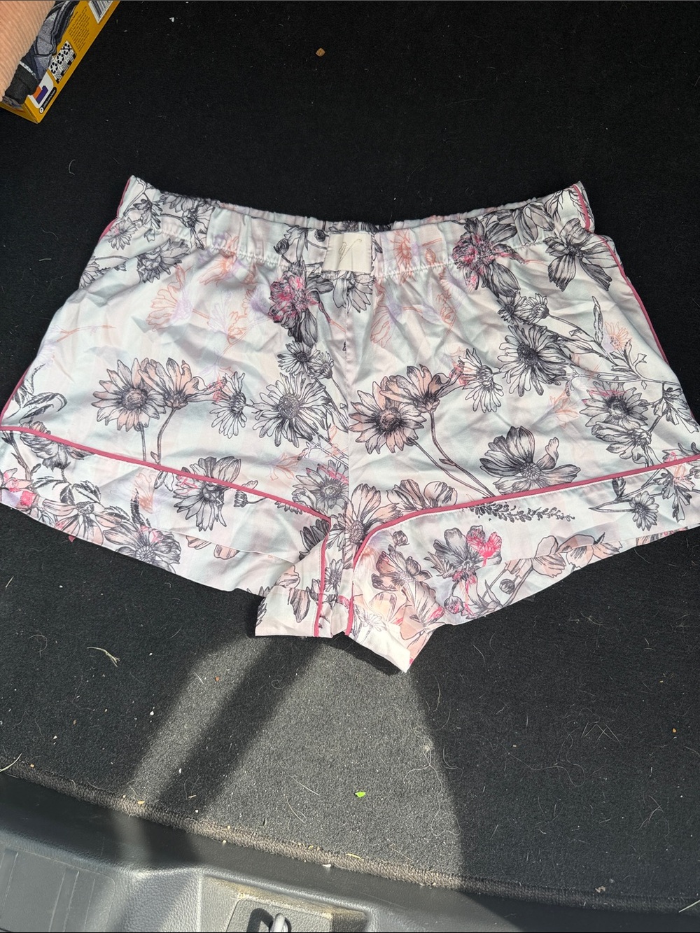 Victoria's Secret White Floral High-Waist Sleep Shorts with Pink Trim